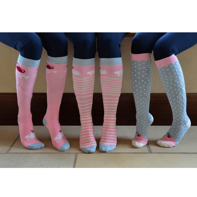 Hy Equestrian Cupcake Socks - Pack of 3 - Blue Tint/Pink Icing 