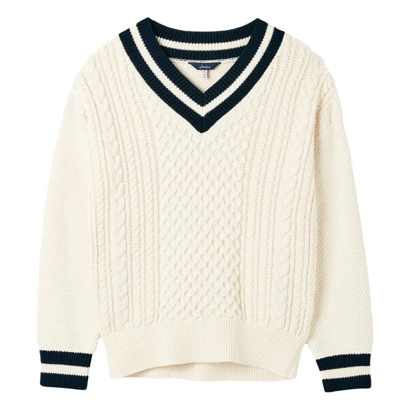 Joules Women's Dawson V-Neck Cricket Jumper - Creme Navy