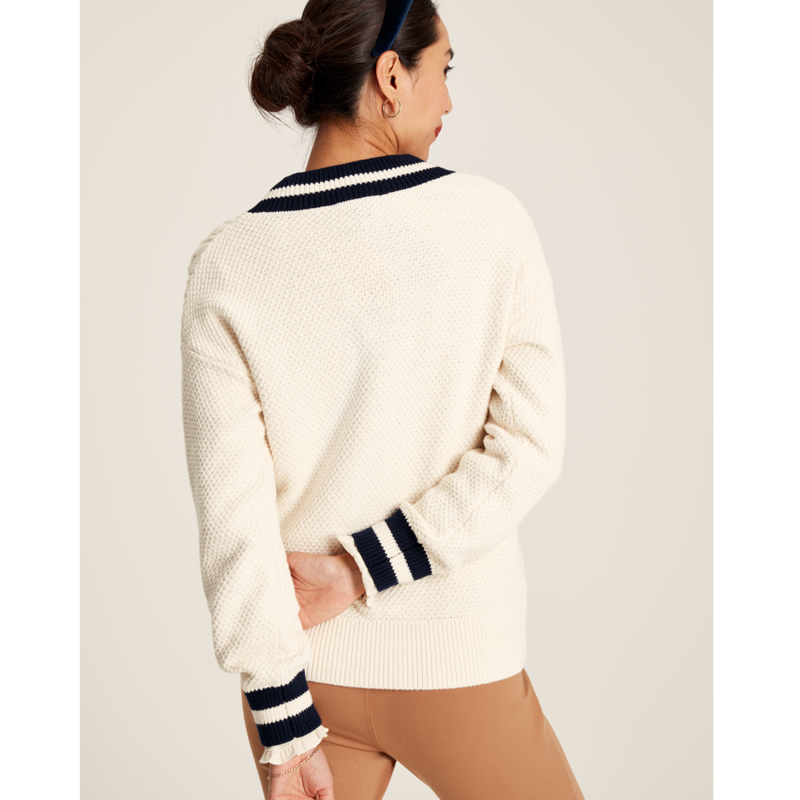 Joules Women's Dawson V-Neck Cricket Jumper - Creme Navy-2