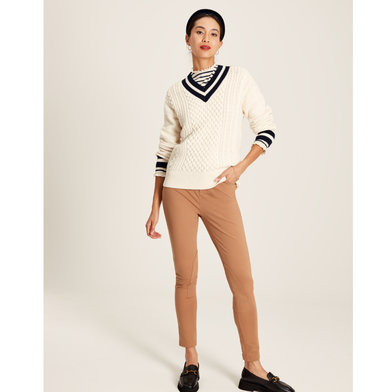 Joules Women's Dawson V-Neck Cricket Jumper - Creme Navy-4