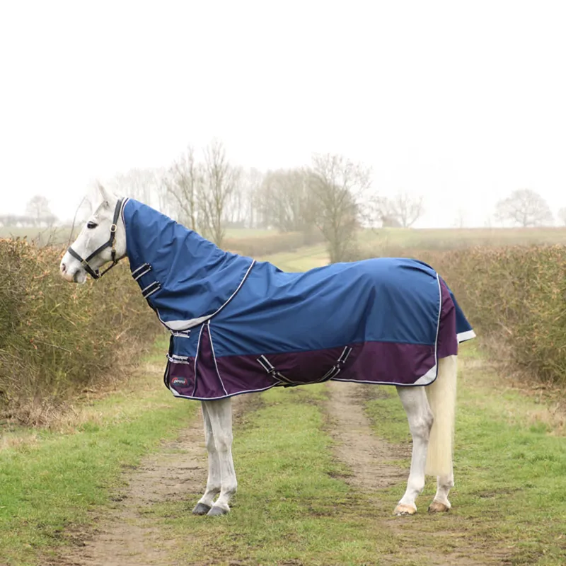 Hy DefenceX System 0 Turnout Rug With Detachable Neck Cover - Navy/Purple
