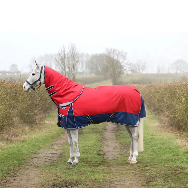 Hy DefenceX System 200g Turnout Rug With Detachable Neck Cover - Dark Red/Navy/Light Grey