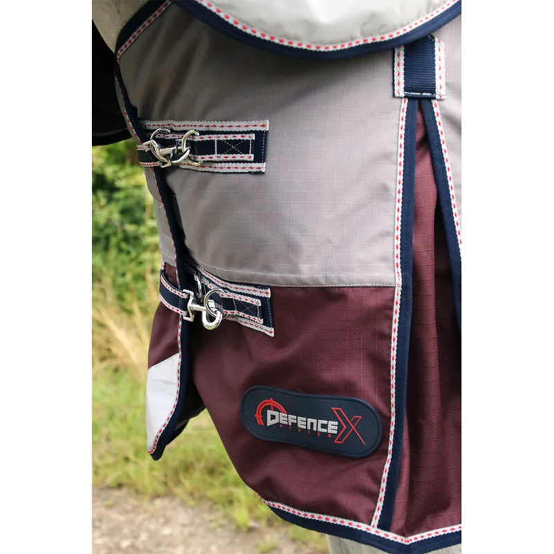 Hy DefenceX System 300g Turnout Rug With Detachable Neck Cover - Grey/Berry/Navy-1