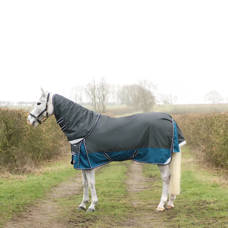 Hy DefenceX System 50g Turnout Rug With Detachable Neck Cover - Dark Grey/Dark Teal