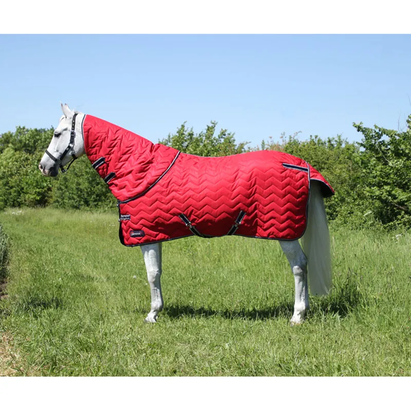 Hy DefenceX System 200g Stable Rug With Detachable Neck Cover - Dark Red/Navy/Light Grey
