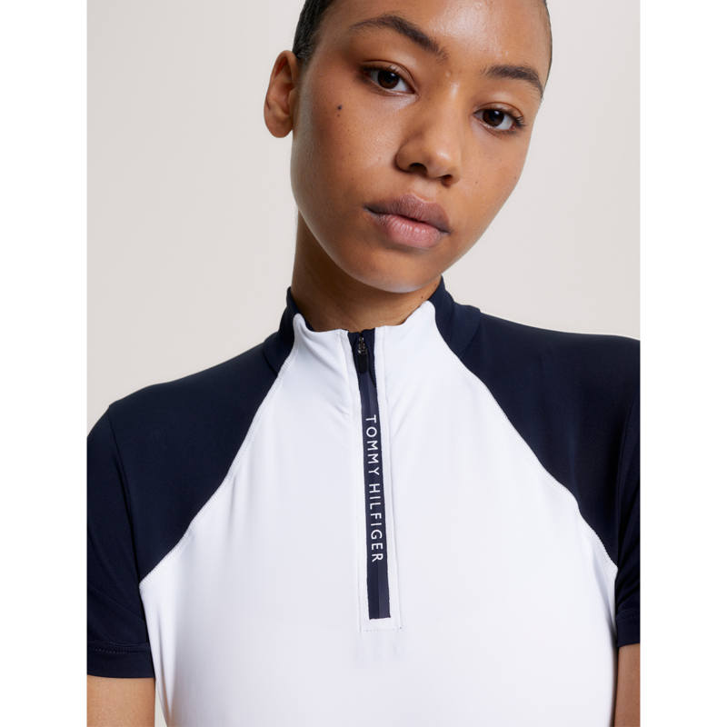 Tommy Hilfiger Women's Denver Cooling Short Sleeve 1/4 Zip Training Top - Optic White-4