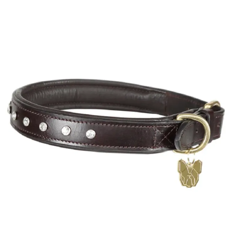 Digby and Fox Diamante Dog Collar - Brown 