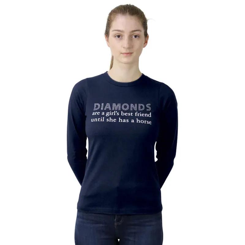 Hy Equestrian Diamonds Long Sleeve T-Shirt - Navy