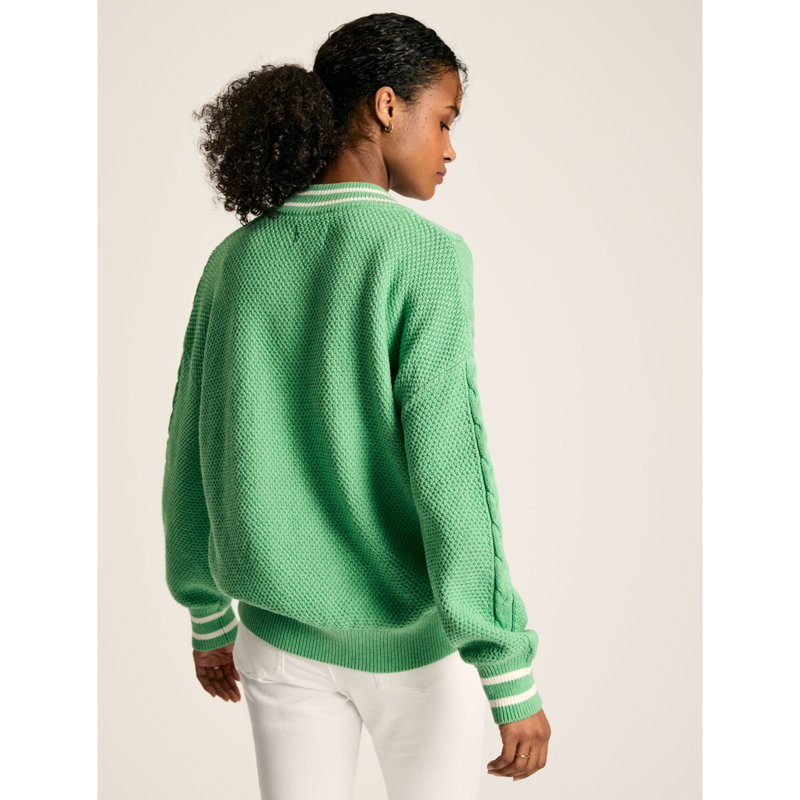 Joules Ladies Dibbly Cable Knit Cricket Jumper - Green-2