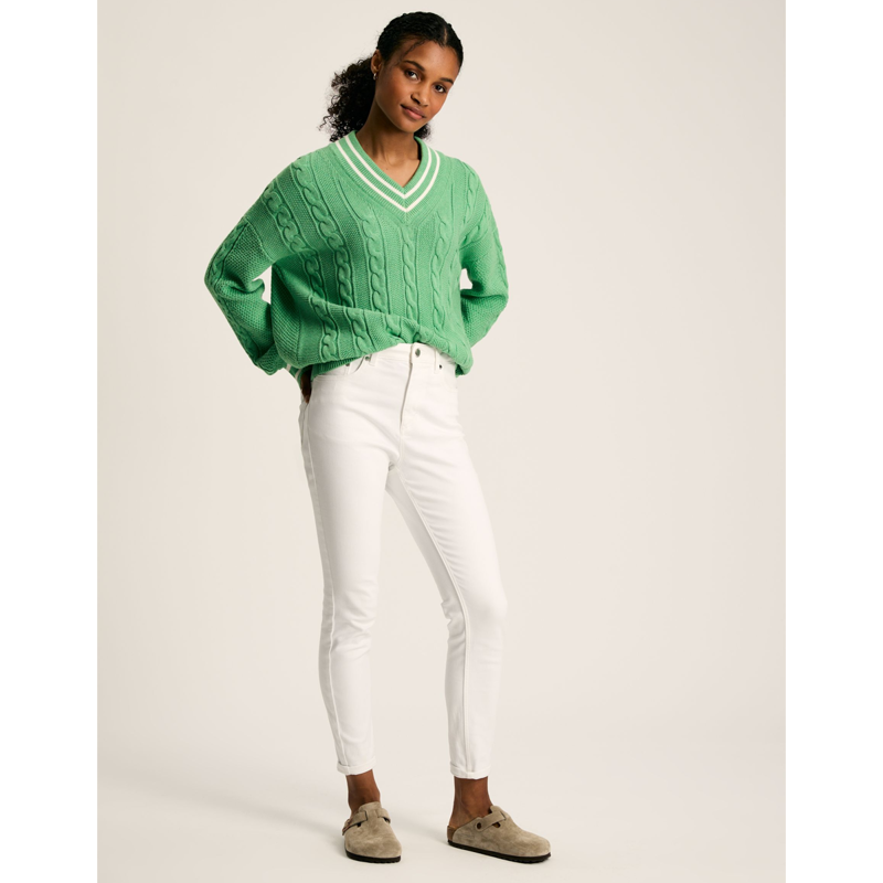 Joules Ladies Dibbly Cable Knit Cricket Jumper - Green-3