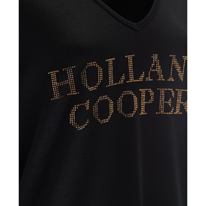 Holland Cooper Diamante Vee Neck Tee - Black-3