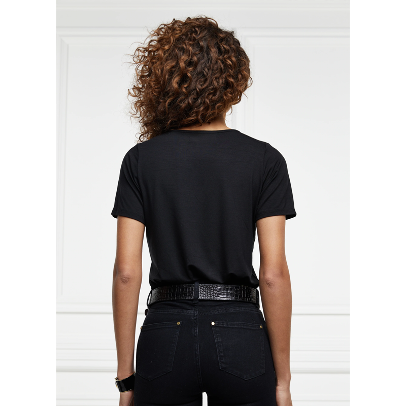 Holland Cooper Diamante Vee Neck Tee - Black-1