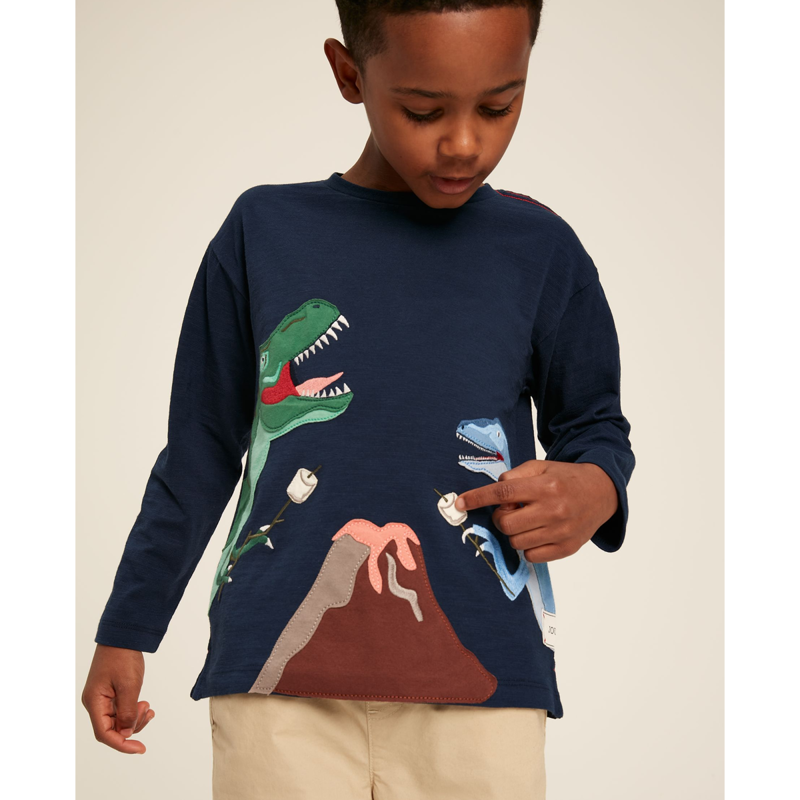 Joules Dylan Children's Long Sleeve Dinosaur T-Shirt - French Navy-2