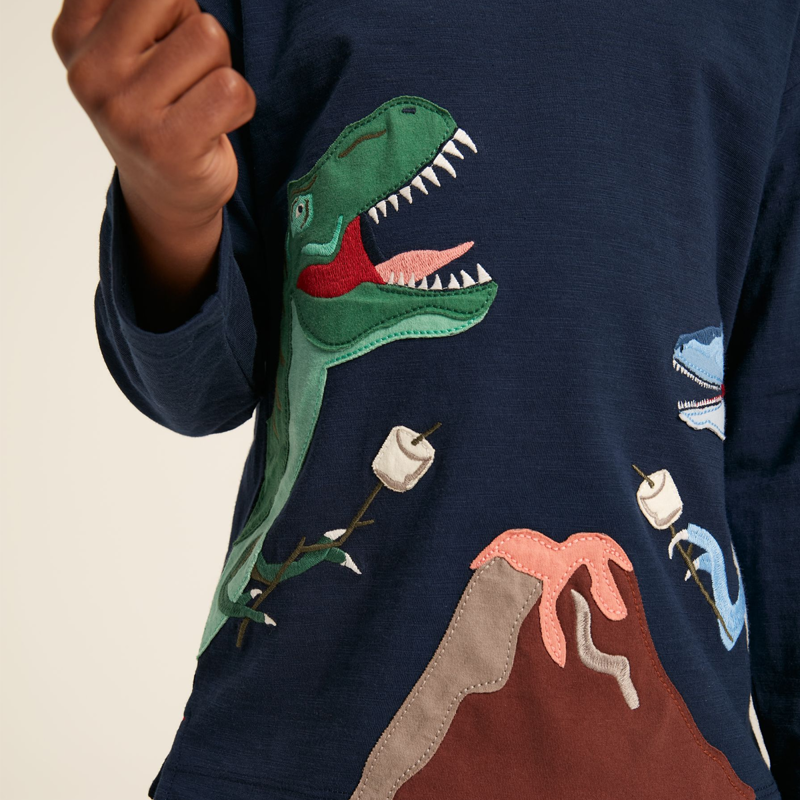 Joules Dylan Children's Long Sleeve Dinosaur T-Shirt - French Navy-4
