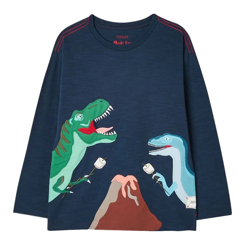 Joules Dylan Children's Long Sleeve Dinosaur T-Shirt - French Navy