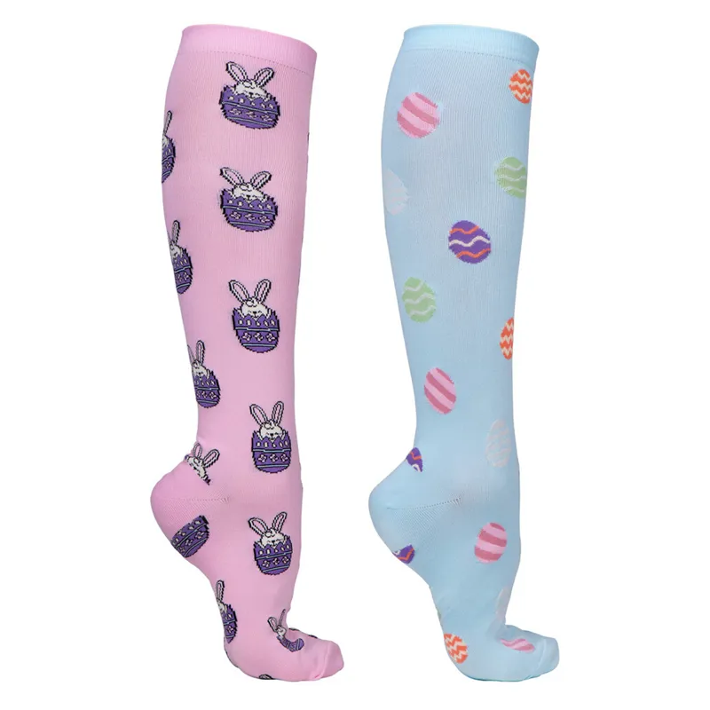 QHP Easter Knee Socks - 2 Pack - Pink/Blue