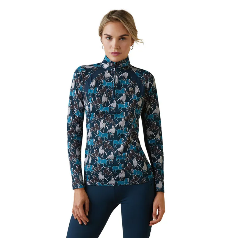 Ariat Women's Sunstopper 2.0 1/4 Zip Baselayer - Mosaic Blue Reflections Print