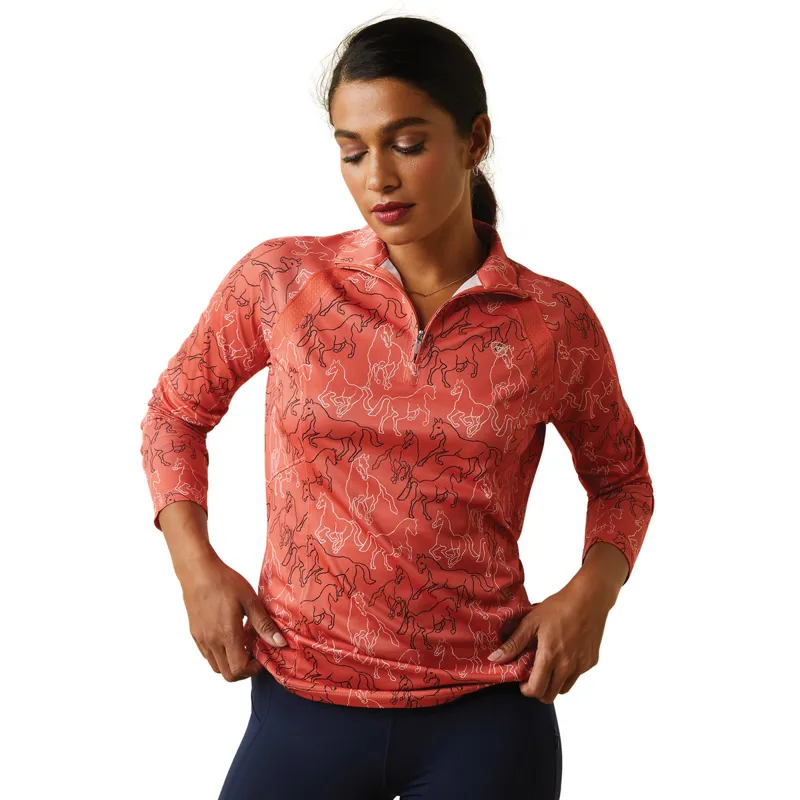 Ariat Women's Sunstopper 2.0 1/4 Zip Baselayer - Burnt Sienna Mirror Print