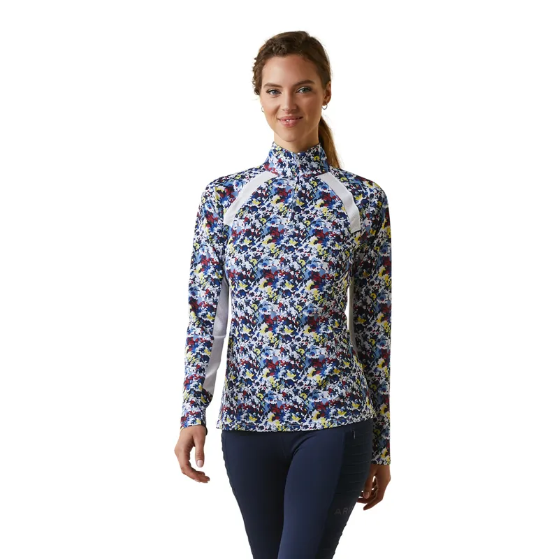Ariat Women's Sunstopper 2.0 1/4 Zip Baselayer - Blue Camo Floral