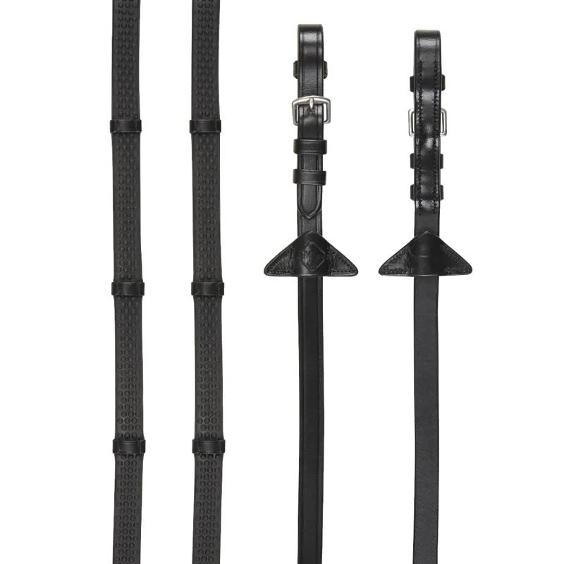 LeMieux Soft Rubber Reins with Stoppers - Black/Silver