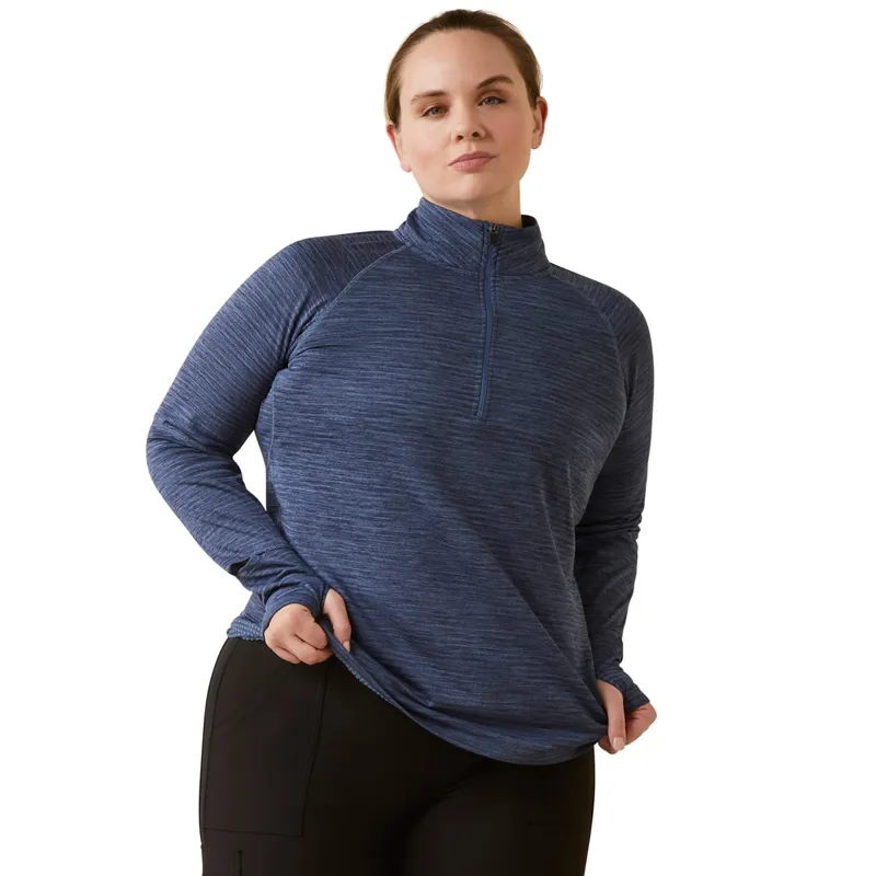 Ariat Women's Rebar Gridwork Baselayer 1/4 Zip Watch Window T-Shirt - Bjou Blue