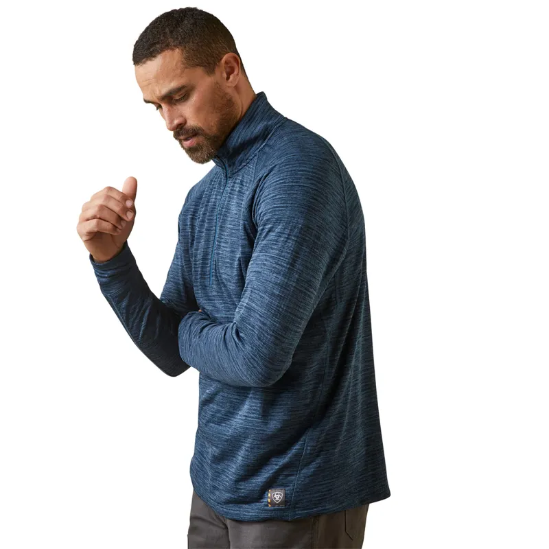 Ariat Men's Rebar Gridwork Baselayer 1/4 Zip Watch Window T-Shirt - Blue Wink Teal
