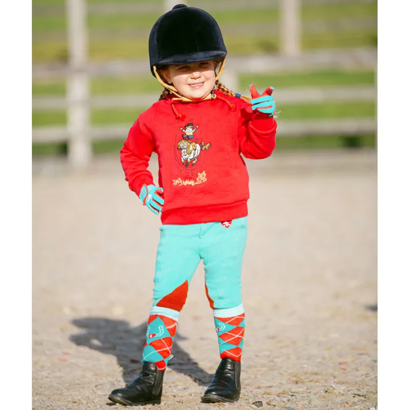 Hy Equestrian Thelwell Collection The Greatest Fleece Junior Jodhpurs - Turquoise/Red