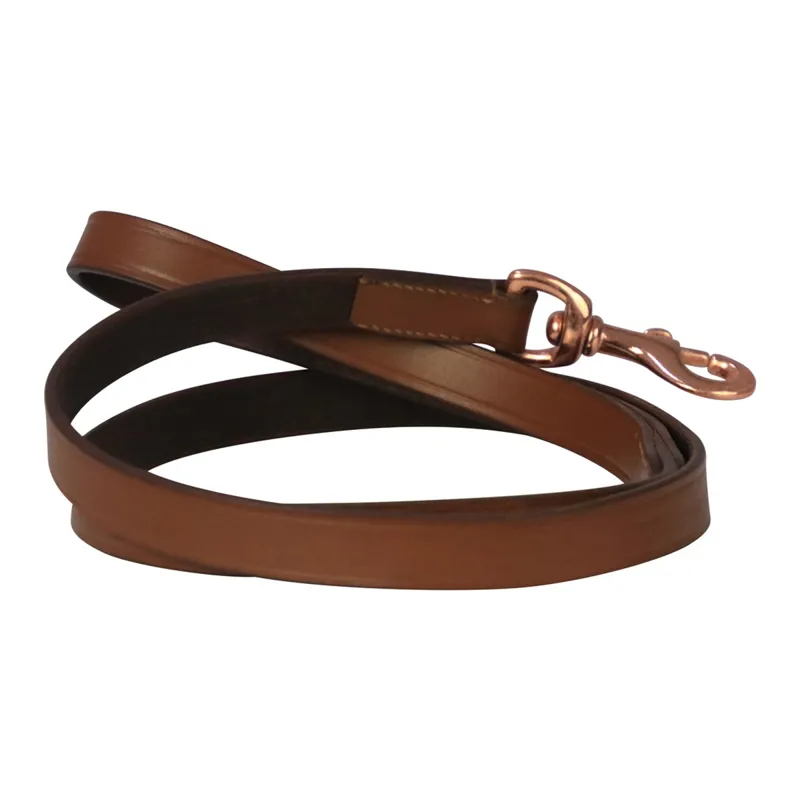 Benji And Flo Deluxe Padded Leather Dog Lead - Tan/Rose Gold - 120cm