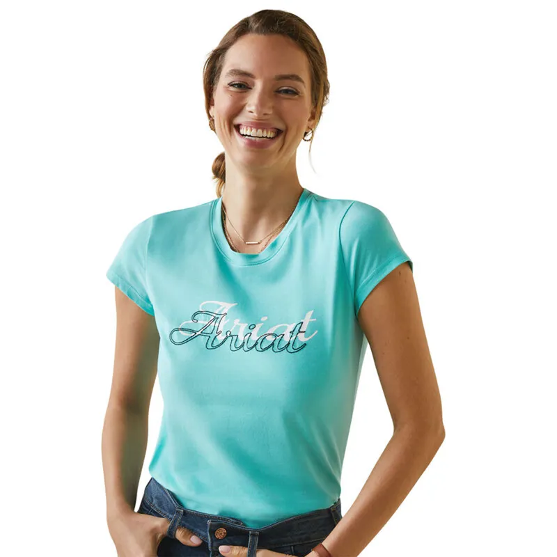 Ariat Women's Varsity Outline T-Shirt - Pool Blue