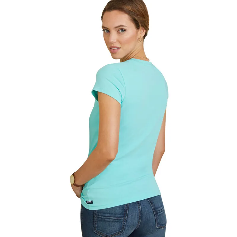 Ariat Women's Varsity Outline T-Shirt - Pool Blue-1