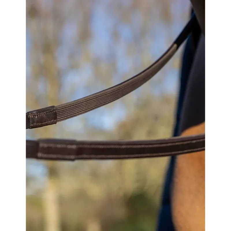 LeMieux Rubber Half Lined Reins - Brown/Brass-1