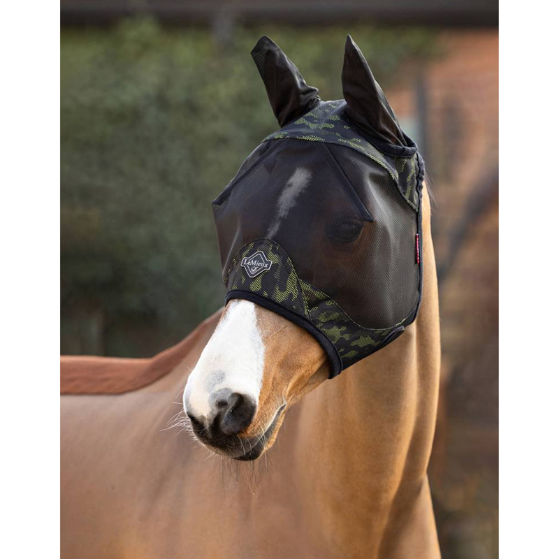 LeMieux Visor-Tek Half Fly Mask - Camo Green-1