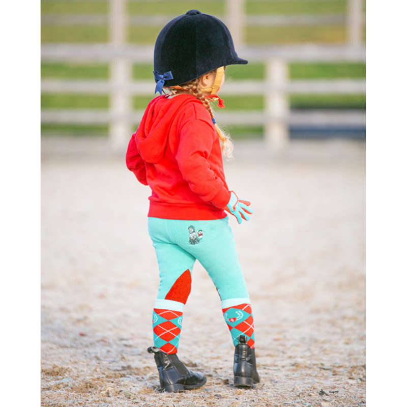 Hy Equestrian Thelwell Collection The Greatest Fleece Junior Jodhpurs - Turquoise/Red-1