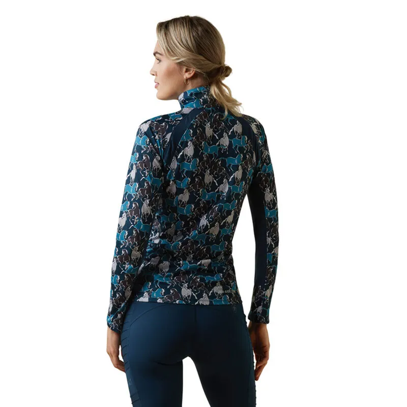 Ariat Women's Sunstopper 2.0 1/4 Zip Baselayer - Mosaic Blue Reflections Print-1