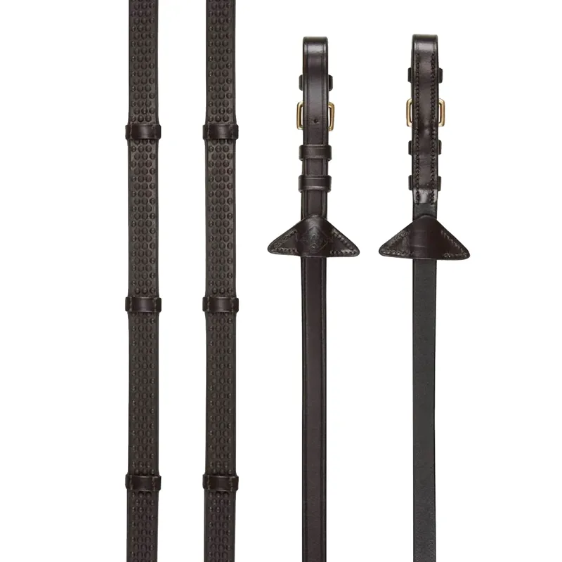 LeMieux Soft Rubber Reins with Stoppers - Brown/Brass