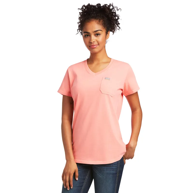Ariat Women's Rebar Cotton Strong V-Neck T-Shirt - Summer Melon