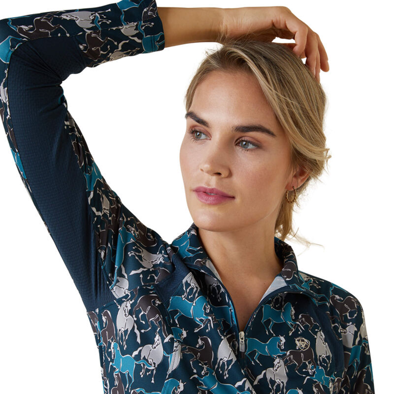 Ariat Women's Sunstopper 2.0 1/4 Zip Baselayer - Mosaic Blue Reflections Print-2