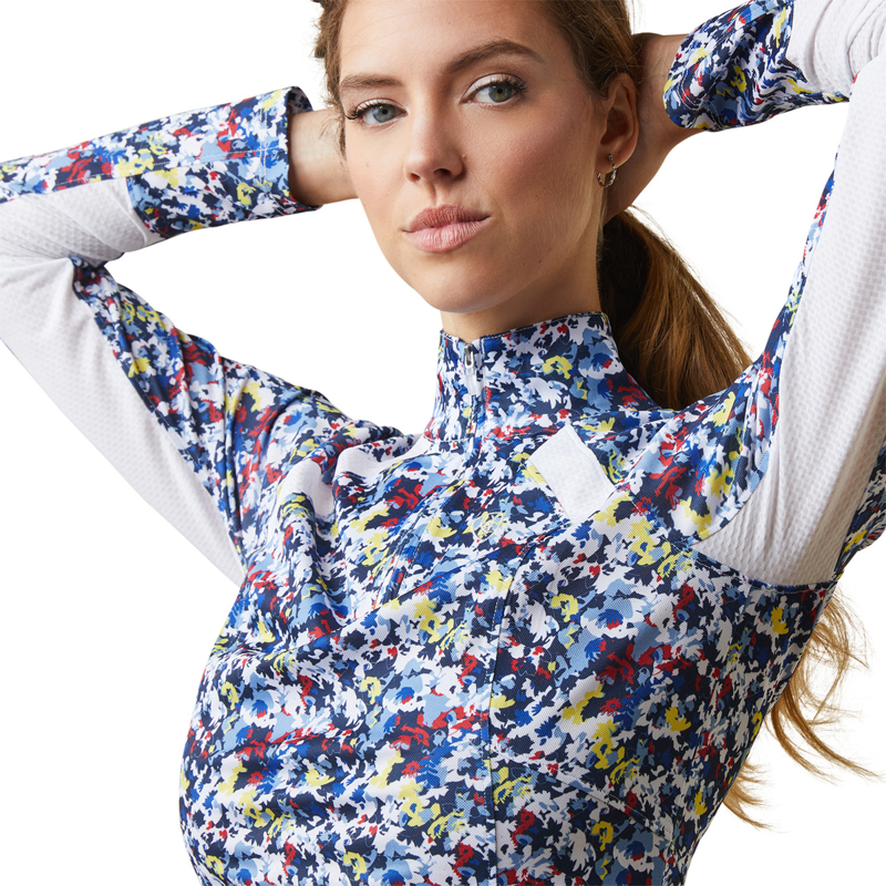 Ariat Women's Sunstopper 2.0 1/4 Zip Baselayer - Blue Camo Floral-2