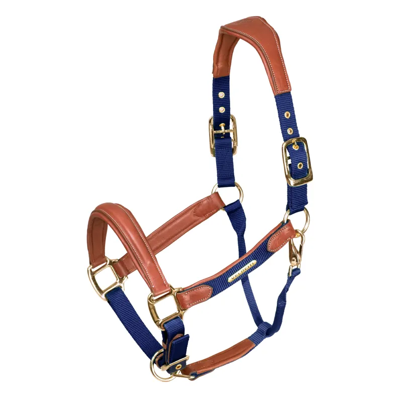 Shires Velociti Lusso Padded Leather Headcollar - Navy