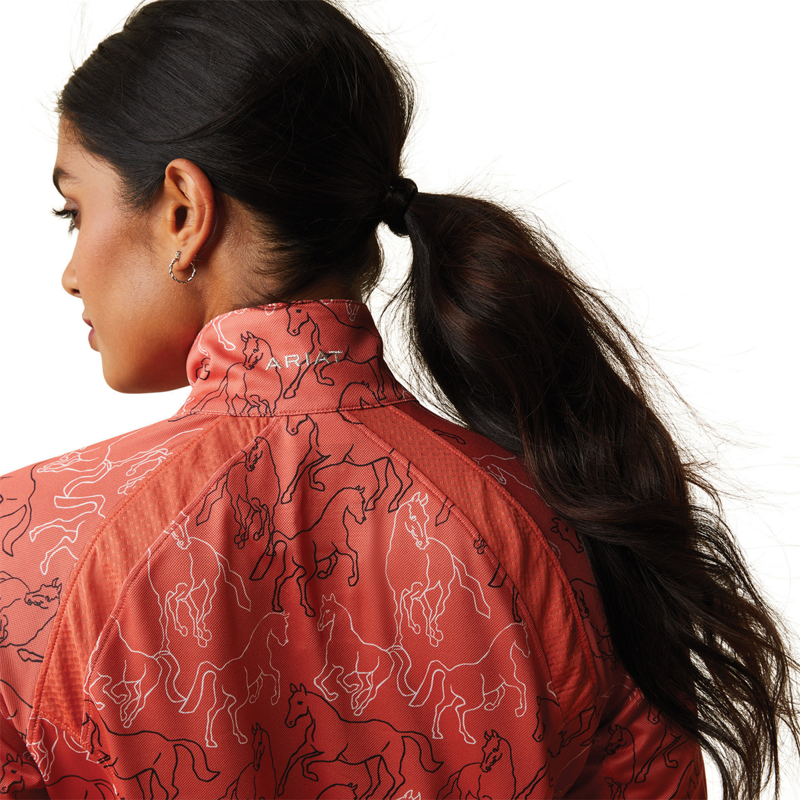 Ariat Women's Sunstopper 2.0 1/4 Zip Baselayer - Burnt Sienna Mirror Print-3