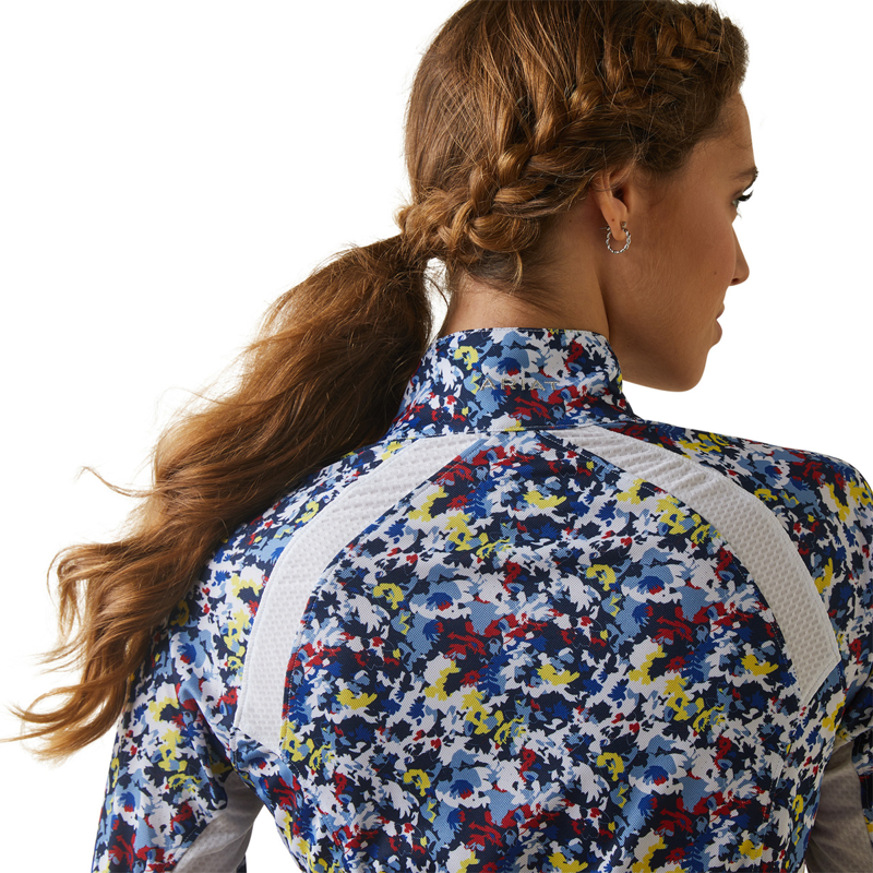Ariat Women's Sunstopper 2.0 1/4 Zip Baselayer - Blue Camo Floral-3