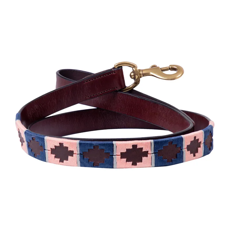 Benji And Flo Sublime Polo Leather Dog Lead - Navy/Rose - 115cm