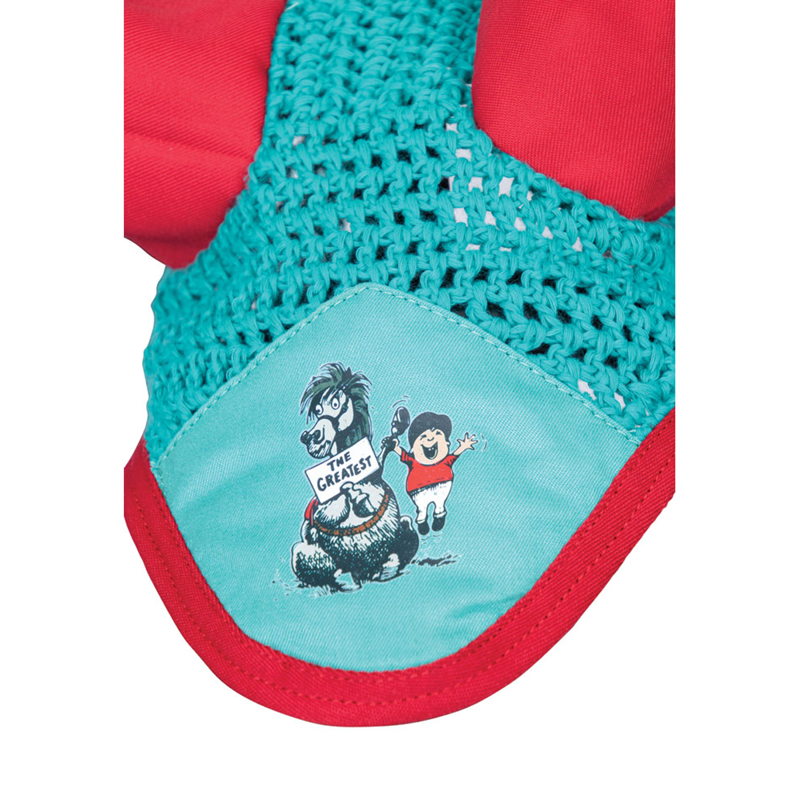 Hy Equestrian Thelwell Collection The Greatest Fly Veil - Turquoise/Red-2
