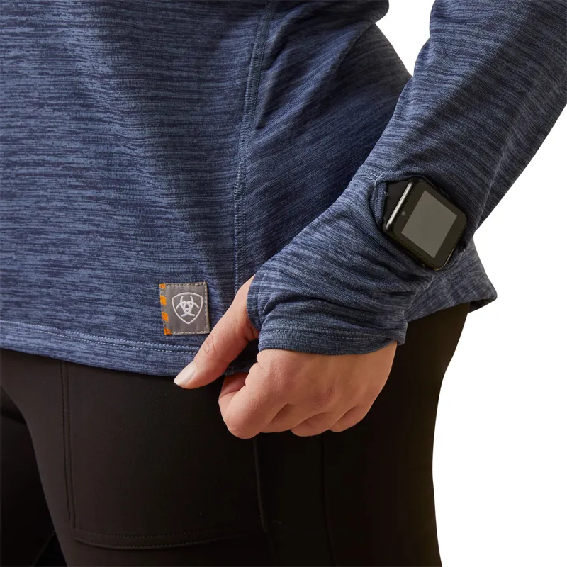 Ariat Women's Rebar Gridwork Baselayer 1/4 Zip Watch Window T-Shirt - Bjou Blue-3