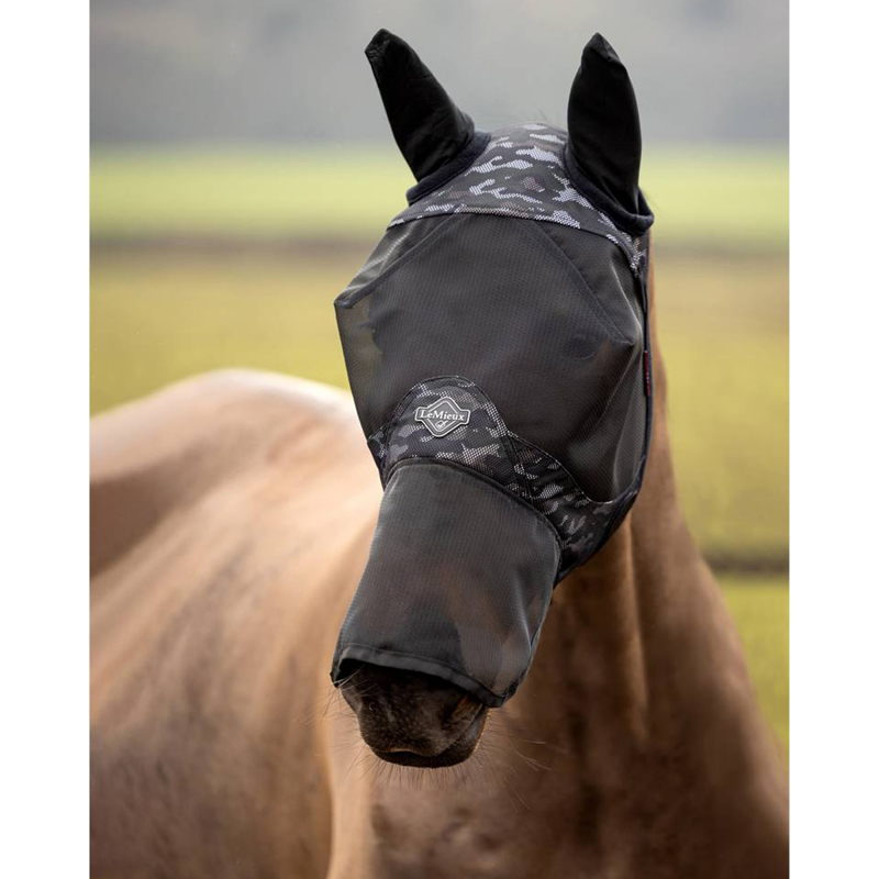 LeMieux Visor-Tek Full Fly Mask - Camo Brown-1