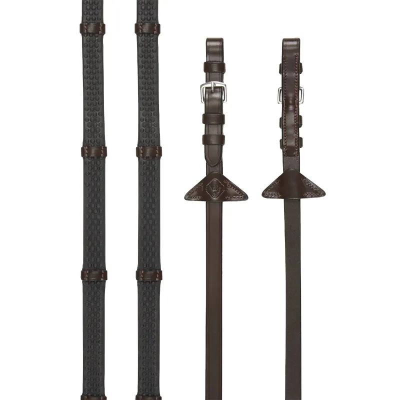 LeMieux Soft Rubber Reins with Stoppers - Havana/Silver
