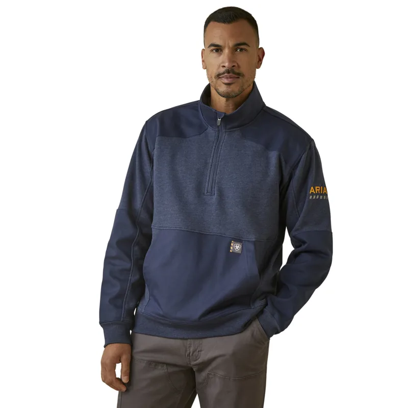 Ariat Rebar Workman Duracanvas 1/4 Zip Sweatshirt - Navy Heather/Navy