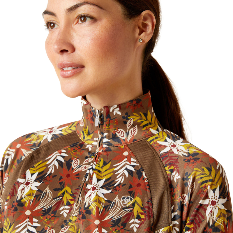 Ariat Women's Sunstopper 2.0 1/4 Zip Base Layer - Canteen Floral-2