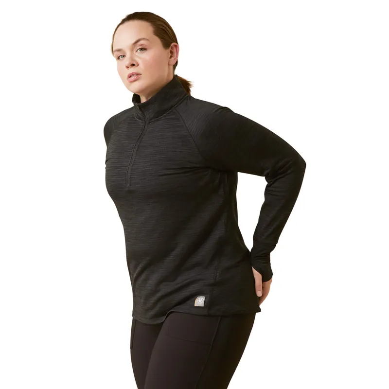 Ariat Women's Rebar Gridwork Baselayer 1/4 Zip Watch Window T-Shirt - Black