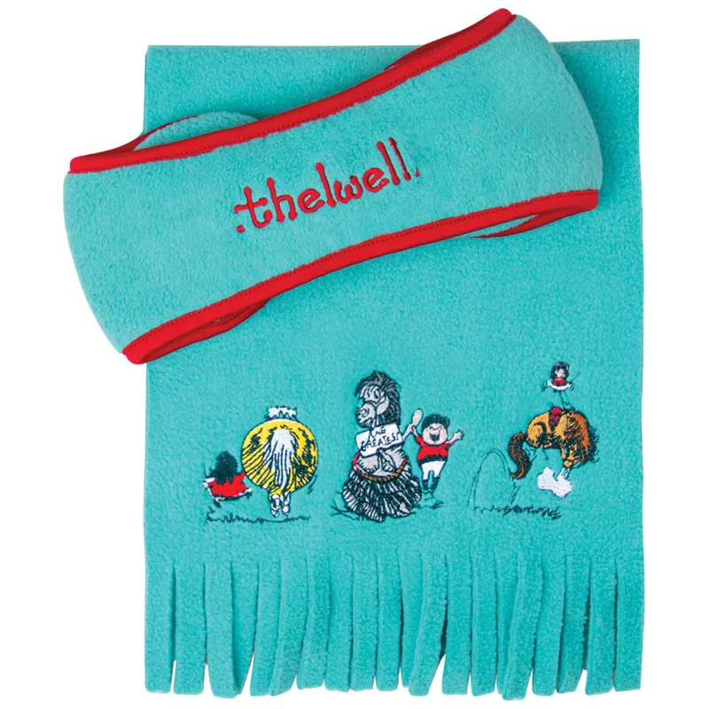 Hy Equestrian Thelwell Collection The Greatest Fleece Headband And Scarf Set - Turquoise/Red